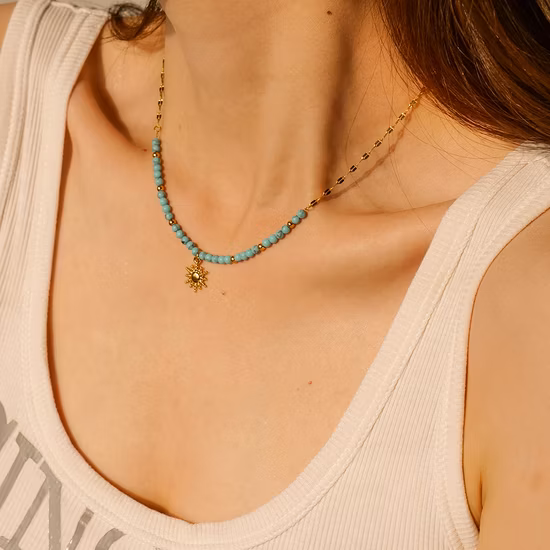 Ethnic Style Natural Stone Beaded Female Titanium Steel Hand Hung Necklace